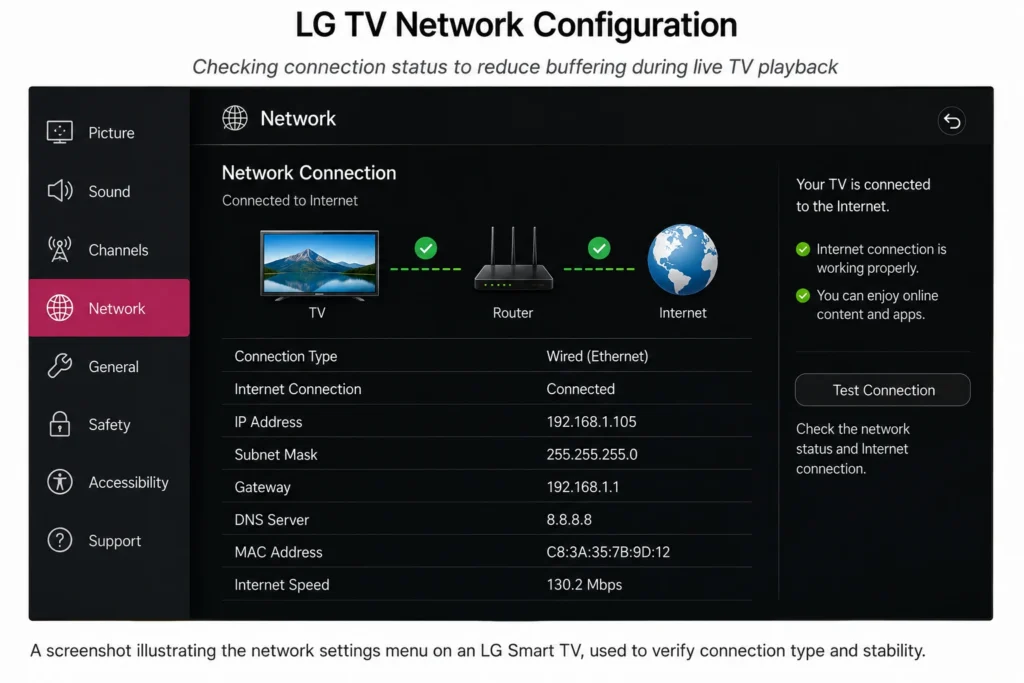 LG Smart TV network connection settings for streaming