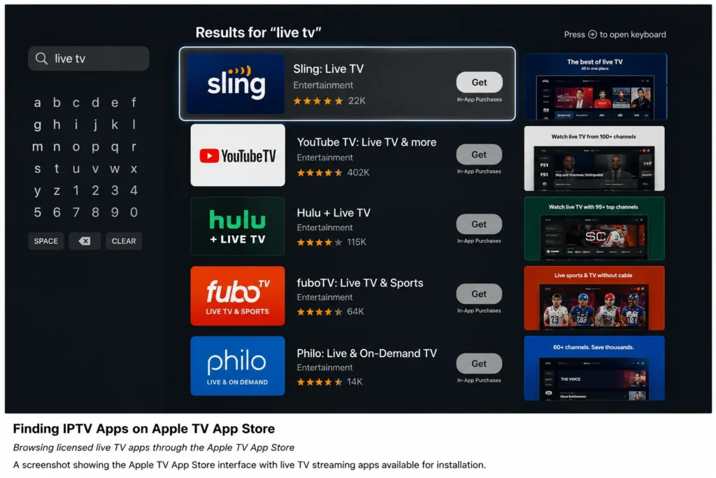 IPTV on Apple TV app search in the App Store