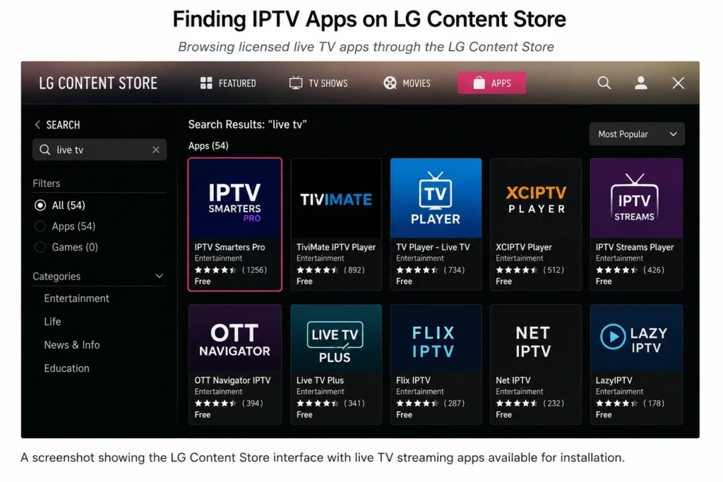 IPTV on LG Smart TV app search in the LG Content Store