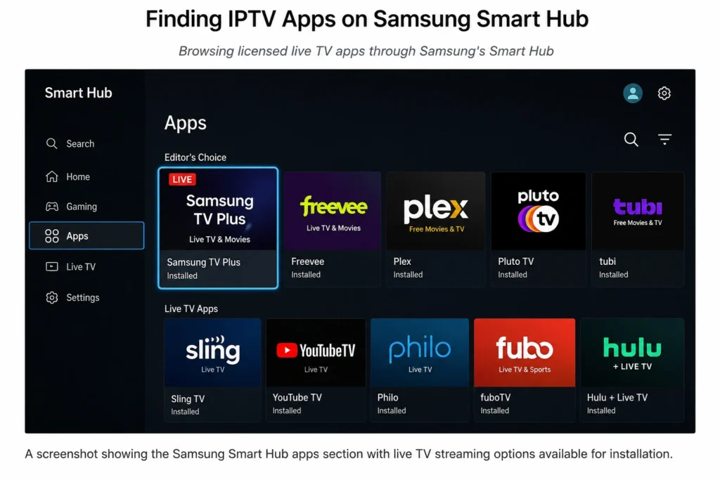 IPTV on Samsung Smart TV app search in the Smart Hub