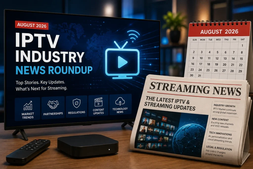 IPTV industry news roundup graphic representing this month's streaming updates