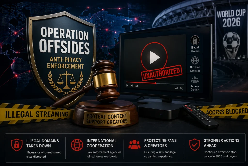 Illustration representing anti-piracy enforcement actions against unauthorized streaming