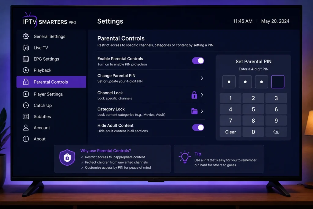 IPTV Smarters parental control settings