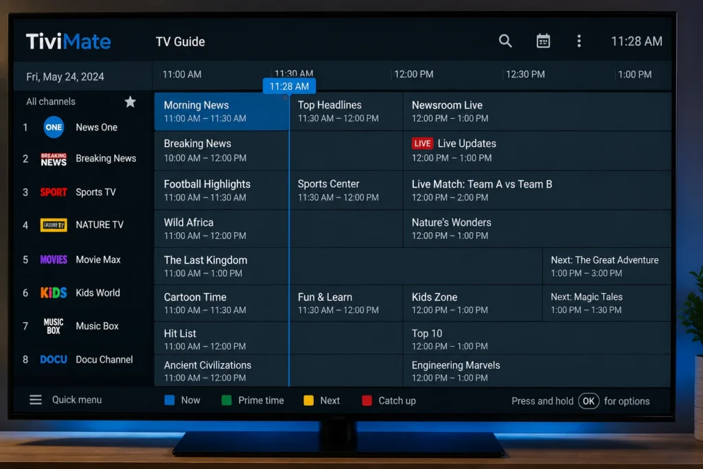 TiviMate EPG program guide view