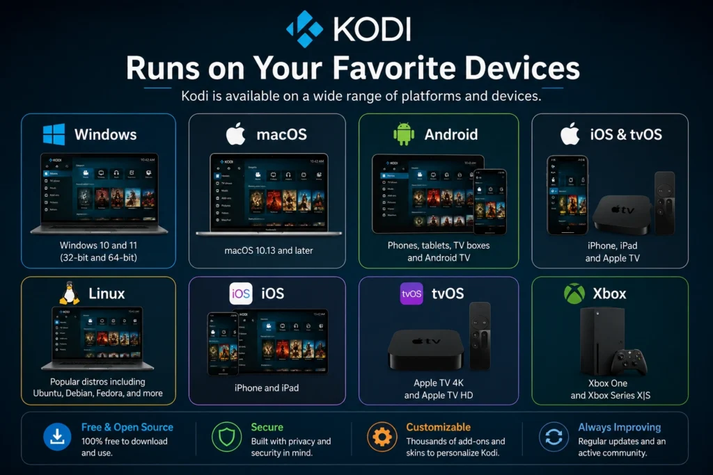 Kodi supported devices Windows Android Apple TV